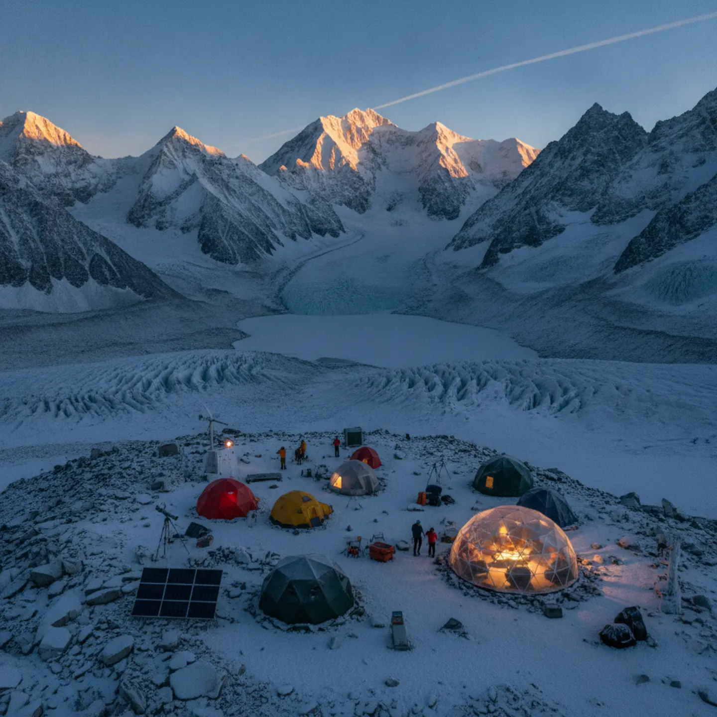 Bergsteiger Basecamp bei Sonnenaufgang